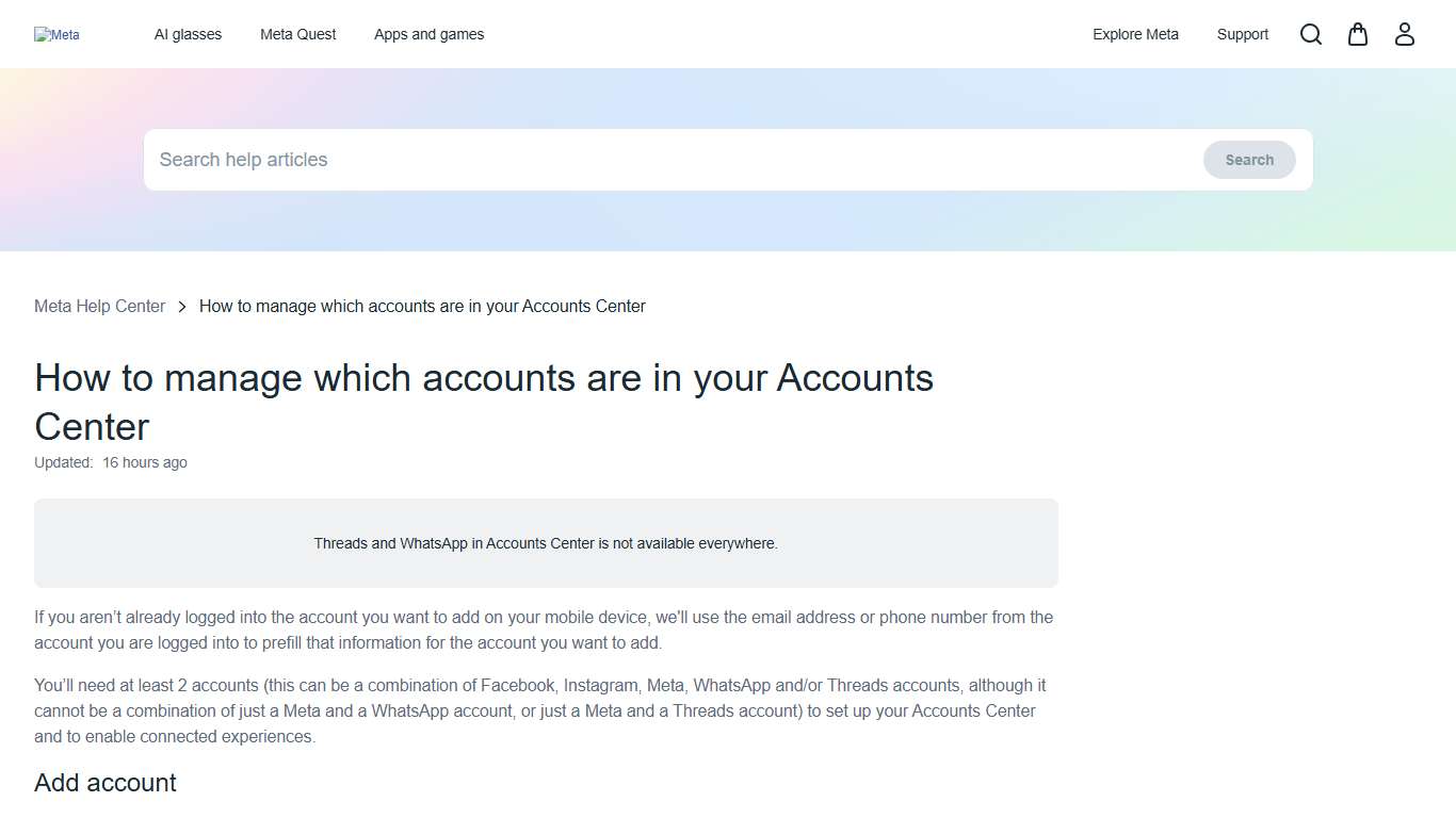 How to manage which accounts are in your Accounts Center Meta Help Center Meta Store