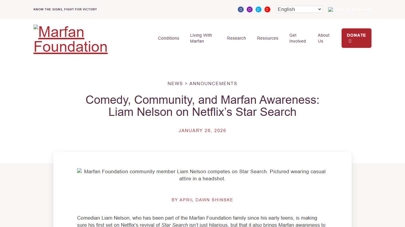 Comedy, Community, and Marfan Awareness: Liam Nelson on Netflix’s Star Search - Marfan Foundation